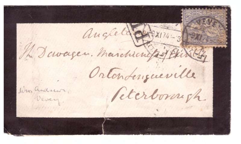 Switzerland cover 9-11- 1874 from Vevey to England