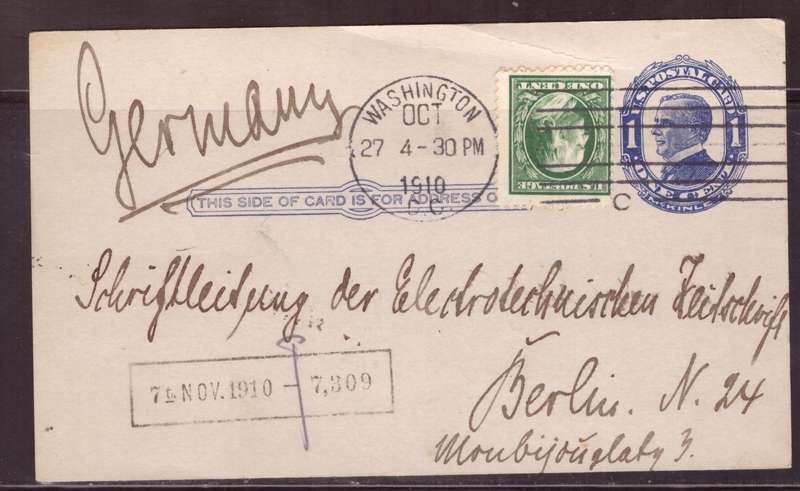USA Post cart 1910  from  Washington too  Berlin