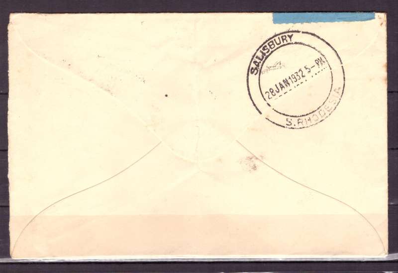 UNION  of South Africa.  Airmail from Pietersburg to Gatooma S. Rhodesia  1932. Cover.