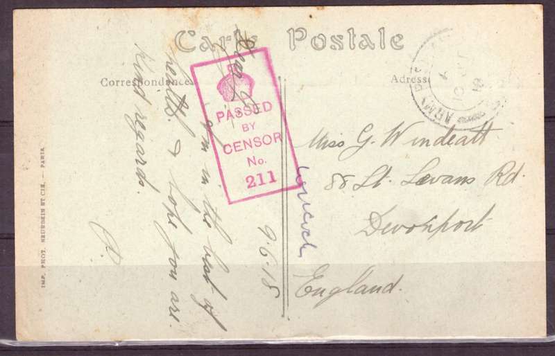 Post Cart from IWW {France} . ARMY POST OFFICE and CENSOR