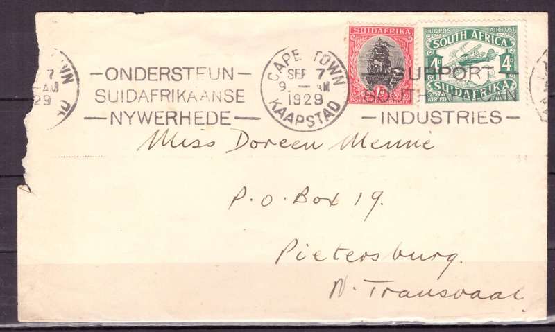UNION  of South Africa.  Cape Town to Pietersburg 1929 . Cover.
