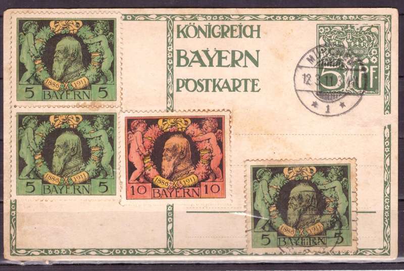 Germany.  Postcarte from Bayern. With extra stamps.