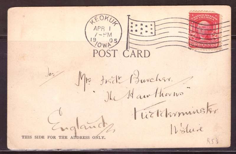 USA Post cart 1905  from  Keokuk  Iowa too Engeland.