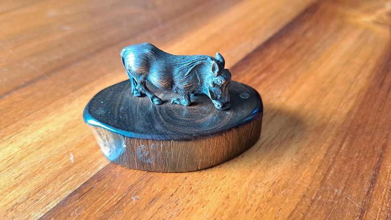 Silver Warthog Miniature on Blackwood