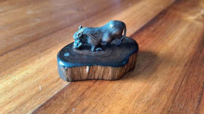 Silver Warthog Miniature on Blackwood