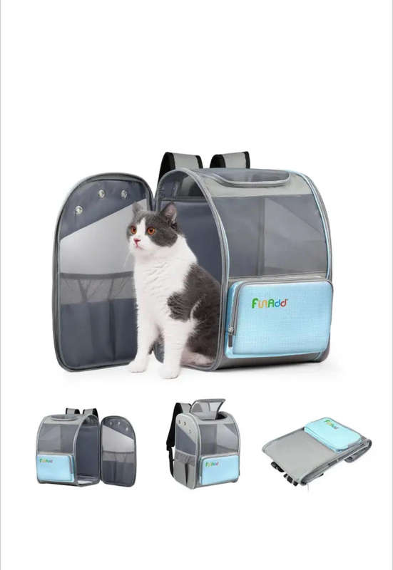 Fold Breathable Pet Backpack Outdoor Shoulders Cat Bag(Blue)
