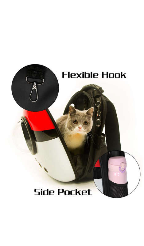 Portable Travel Space Capsule Pet Carrier Backpack - Red & White