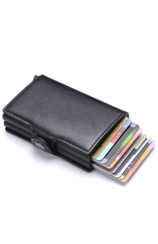 Double Credit Card RFID Blocking Leather Automatic Pop Up Holder