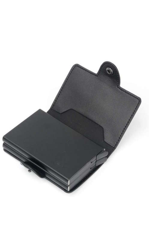 Double Credit Card RFID Blocking Leather Automatic Pop Up Holder