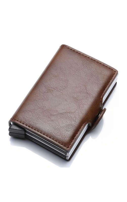 Double Credit Card RFID Blocking Leather Automatic Pop Up Holder