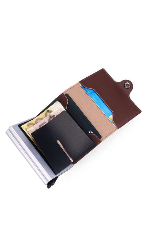 Double Credit Card RFID Blocking Leather Automatic Pop Up Holder