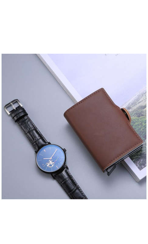 Double Credit Card RFID Blocking Leather Automatic Pop Up Holder
