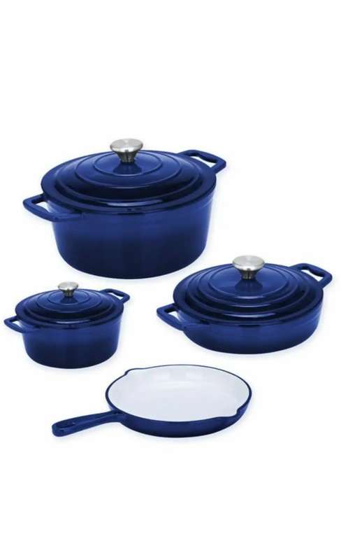 7 Piece Cast Iron Pot Set - Blue