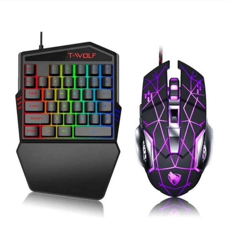 T-Wolf TF900 Single-Handed RGB Keyboard and Mouse Combo