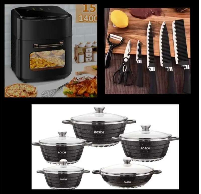 BOSCH Pots 10 pcs + Airfrayer 15L + 6pcs knife set