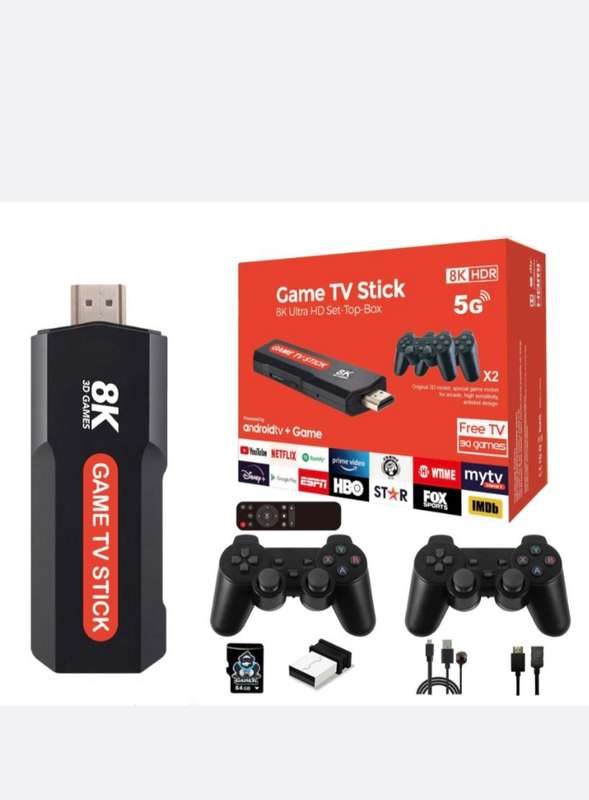 8K Ultra HD TV Stick Game Console + 2 x Wireless Controllers Gamepad Set