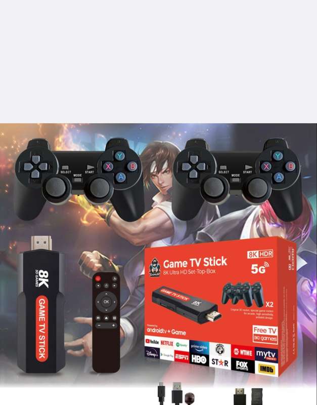 8K Ultra HD TV Stick Game Console + 2 x Wireless Controllers Gamepad Set