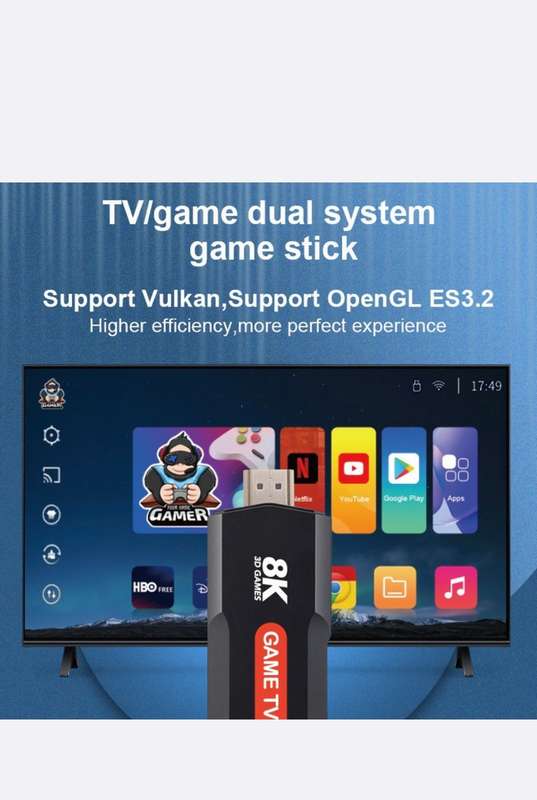 8K Ultra HD TV Stick Game Console + 2 x Wireless Controllers Gamepad Set