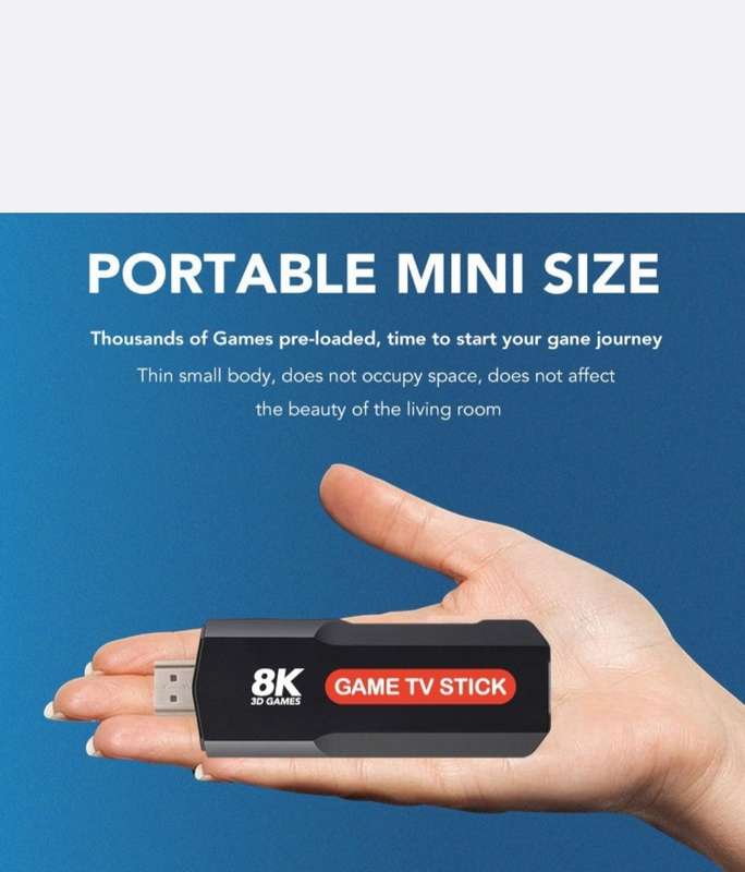 8K Ultra HD TV Stick Game Console + 2 x Wireless Controllers Gamepad Set