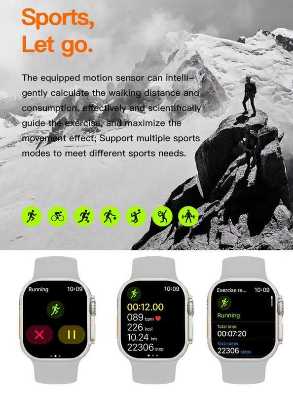 Smart Watch, Black Silicone Strap, 2.09 Inch Touch Screen, Silver W