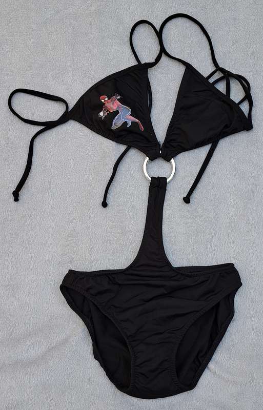 Ladies women girls swimwear black Monokini one piece swimsuit cut out middle area size XS