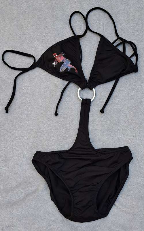 Ladies women girls swimwear black Monokini one piece swimsuit cut out middle area size XS