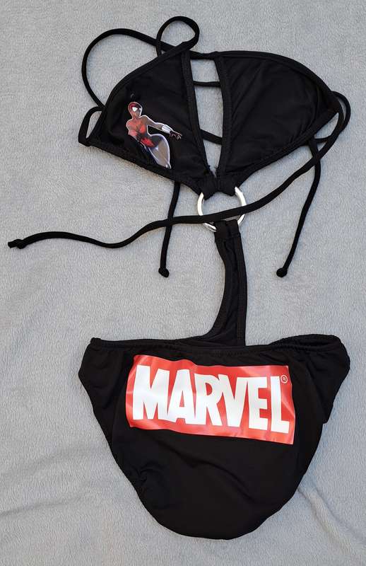 Ladies women girls swimwear black Monokini one piece swimsuit cut out middle area size XS