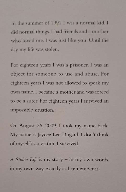 A Stolen Life Jaycee Dugard true crime memoir biography book club nonfiction