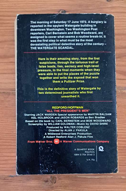 All The President's Men By Carl Bernstein history nonfiction true crime film movie American classic