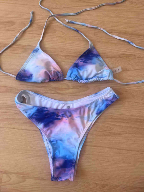Ladies women's girls female bikini swimsuit set top and bottoms colour is pink blue and purple colou
