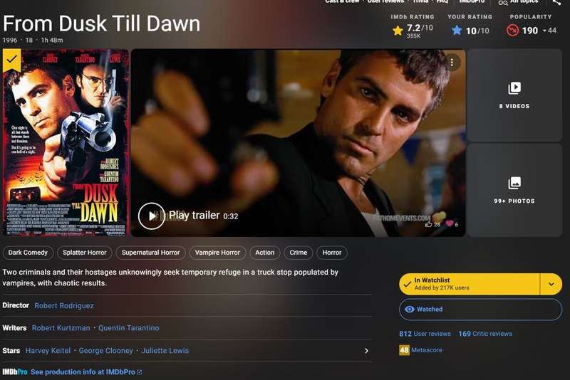 DVD film movie From Dusk Till Dawn (1996) Quentin Tarantino dark humor vampires horror crime classic