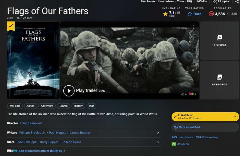 DVD movie film Flags Of Our Fathers Double disc Clint Eastwood war epic action history adventure cla