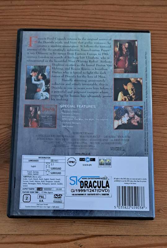 Bram Stoker's Dracula 1992 DVD film movie horror dark fantasy vampire supernatural romance love