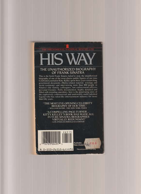 His Way The Unauthorized Biography Of Frank Sinatra By Kitty Kelley music film movie memoir history