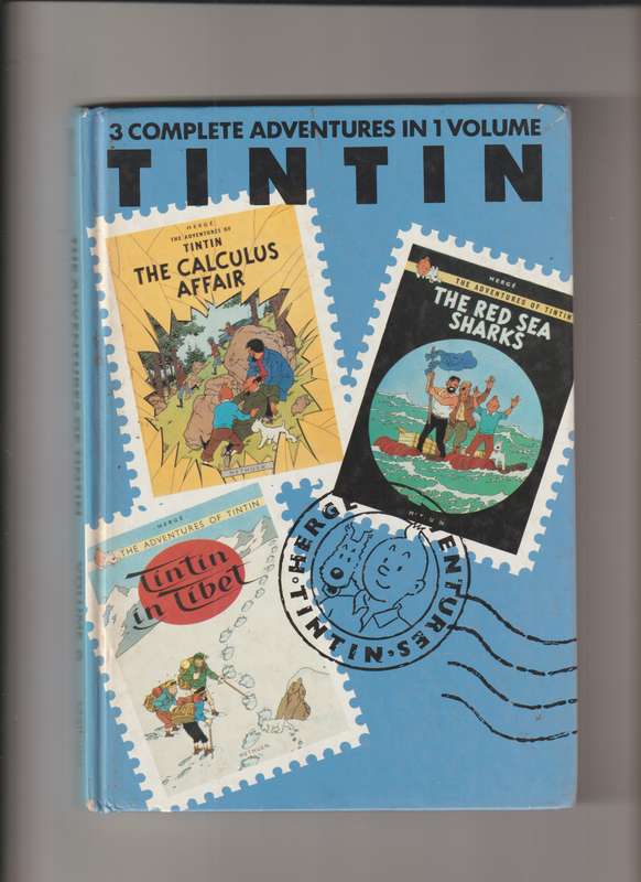 Tintin 3 complete adventures in 1 volume by Herge cartoon comic book