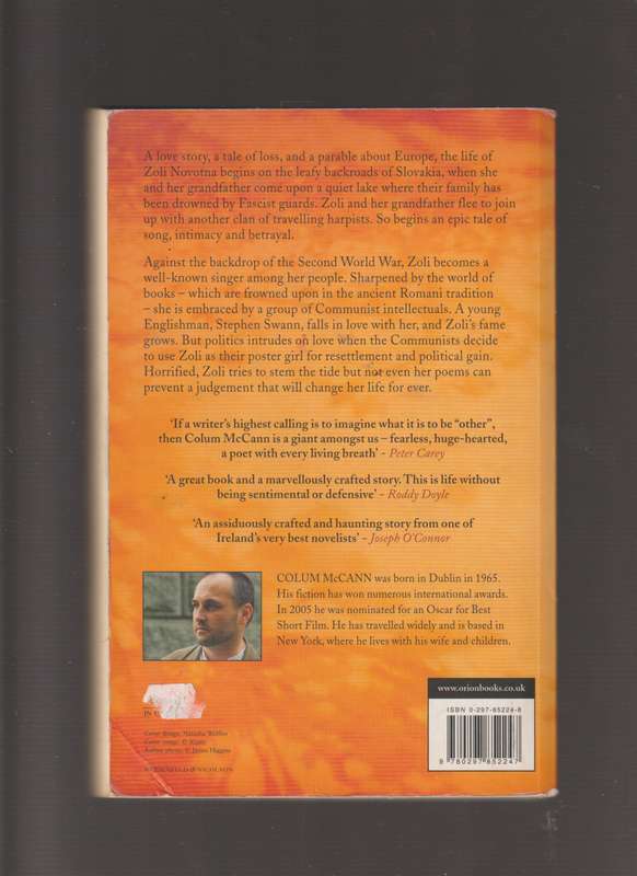 Zoli By Colum McCann poetry Irish Chic lit historical Adult Novel Music France Gypsy