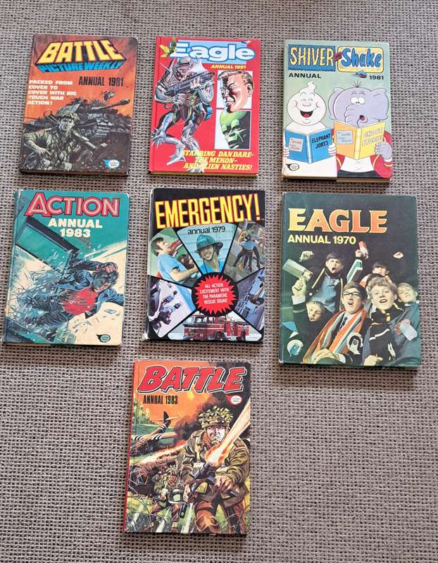 7x cartoon comic book annuals for boys rare old vintage collectable classic fleetway printers
