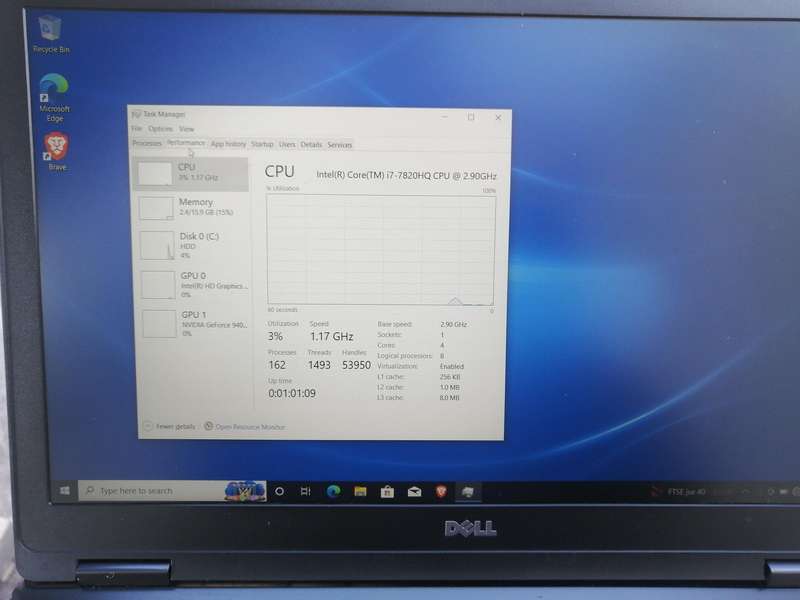 Dell 5580 Core i7 7th Gen, 2GB NVIDIA GRAPHICS ONBOARD, 16GB ddr4, 256GB SSD, Battery excellence