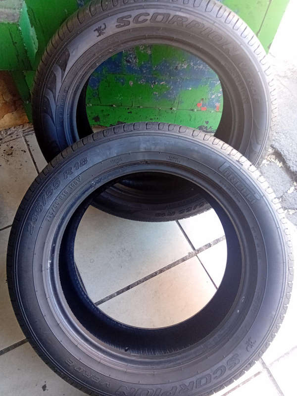 235/55/18 × 2 Pirelli Scorpoin fairly used tyres