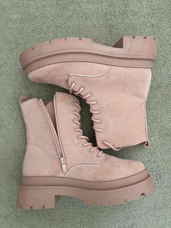 Ladies Lace Up Boots - Pink