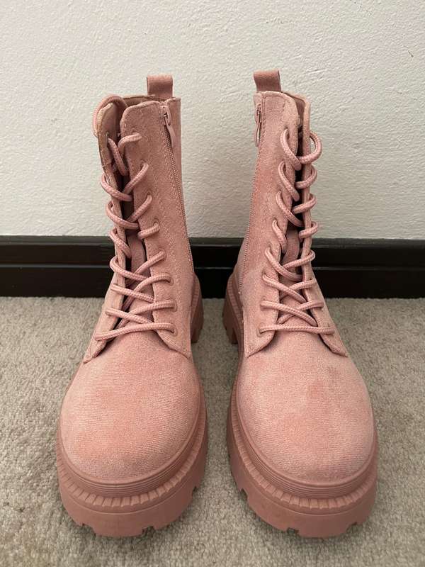 Ladies Lace Up Boots - Pink