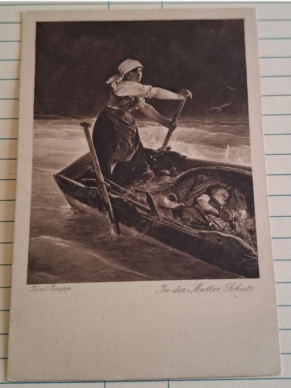 Antique Postcard - 1917 - Karl Raupp - in der Mutter Schultz "In the mothers protection boat"