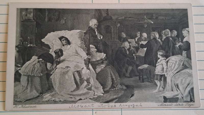 Antique Postcard -Herman Kaulbach : (1805-1874) - Mozart letze Tage " The last days of Mozart"