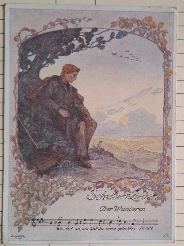 Antique Postcard - 1922 - "Schubert-Lieder Der Wanderer" - Artist - O Elsner (1893-1956)