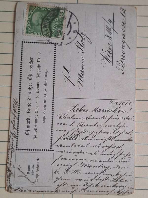 Antique Postcard - 1915 - "Ostmark, Association of German Austrians" -  Artist: Ernst Kutzer (1880-