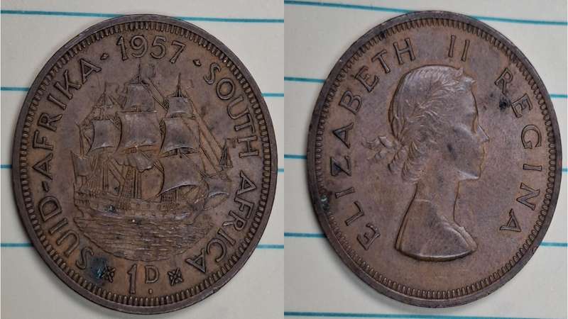 1957 - South Africa - 1 Penny - Elizabeth II - Demonetised March 1961 - Bronze