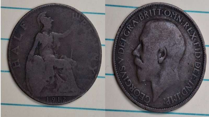 1912 - UK - Half Penny - George V - Demonetised Aug 1969 - Bronze