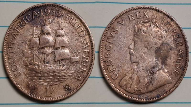 1933 - South Africa - 1 Penny - George V - Demonetised March 1961 - Bronze