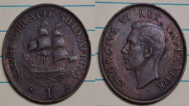 1937 - South Africa - 1 Penny - George VI - Demonetised March 1961 - Bronze