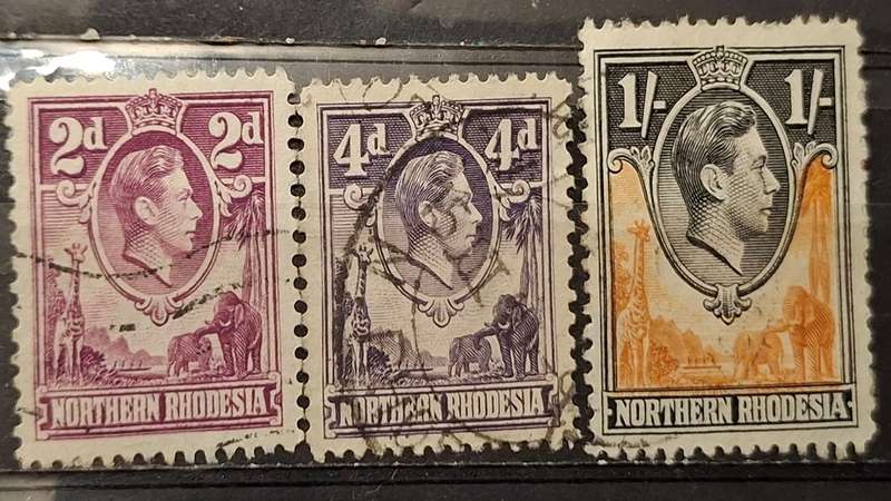 1938 - Zambia (Northern Rhodesia) - 2P + 4P + 1Sh - King George VI